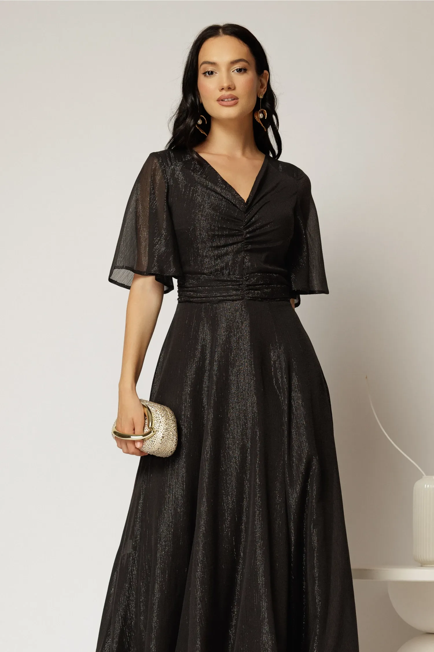 Rochie DY Fashion midi neagra din voal cu fir lurex 3