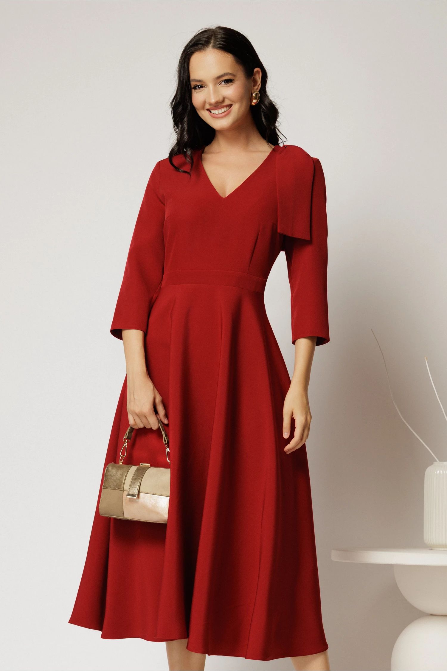 Rochie DY Fashion rosu inchis cu funda pe umar