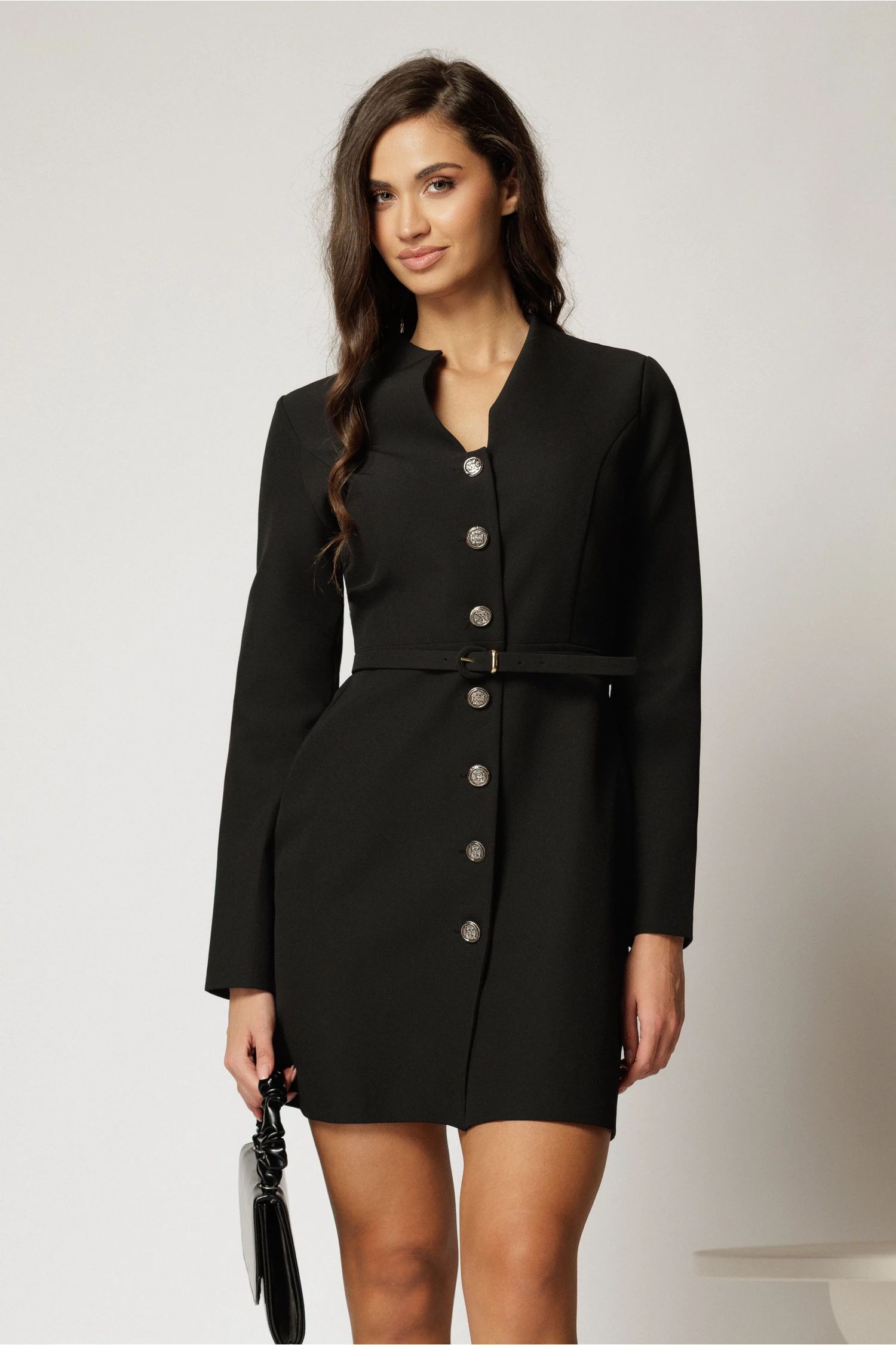Rochie DY Fashion scurta neagra cu decolteu si nasturi