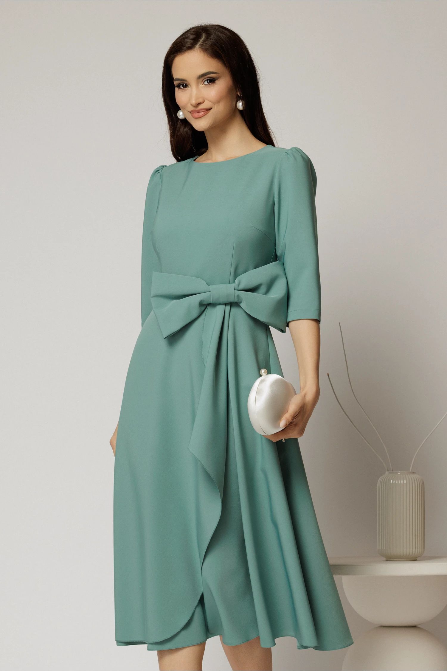Rochie DY Fashion verde fistic cu funda ampla in talie