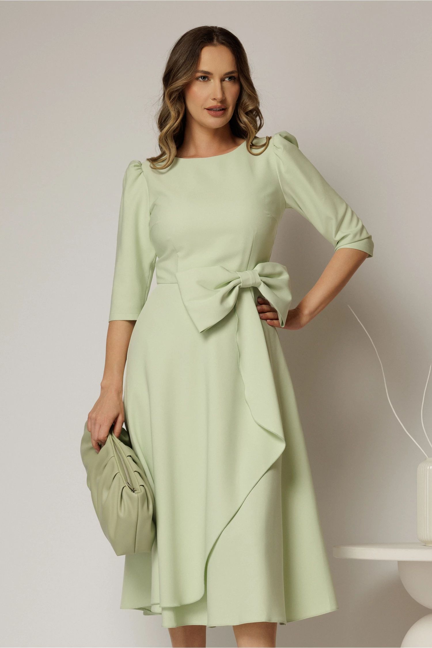 Rochie DY Fashion verde menta cu funda ampla in talie