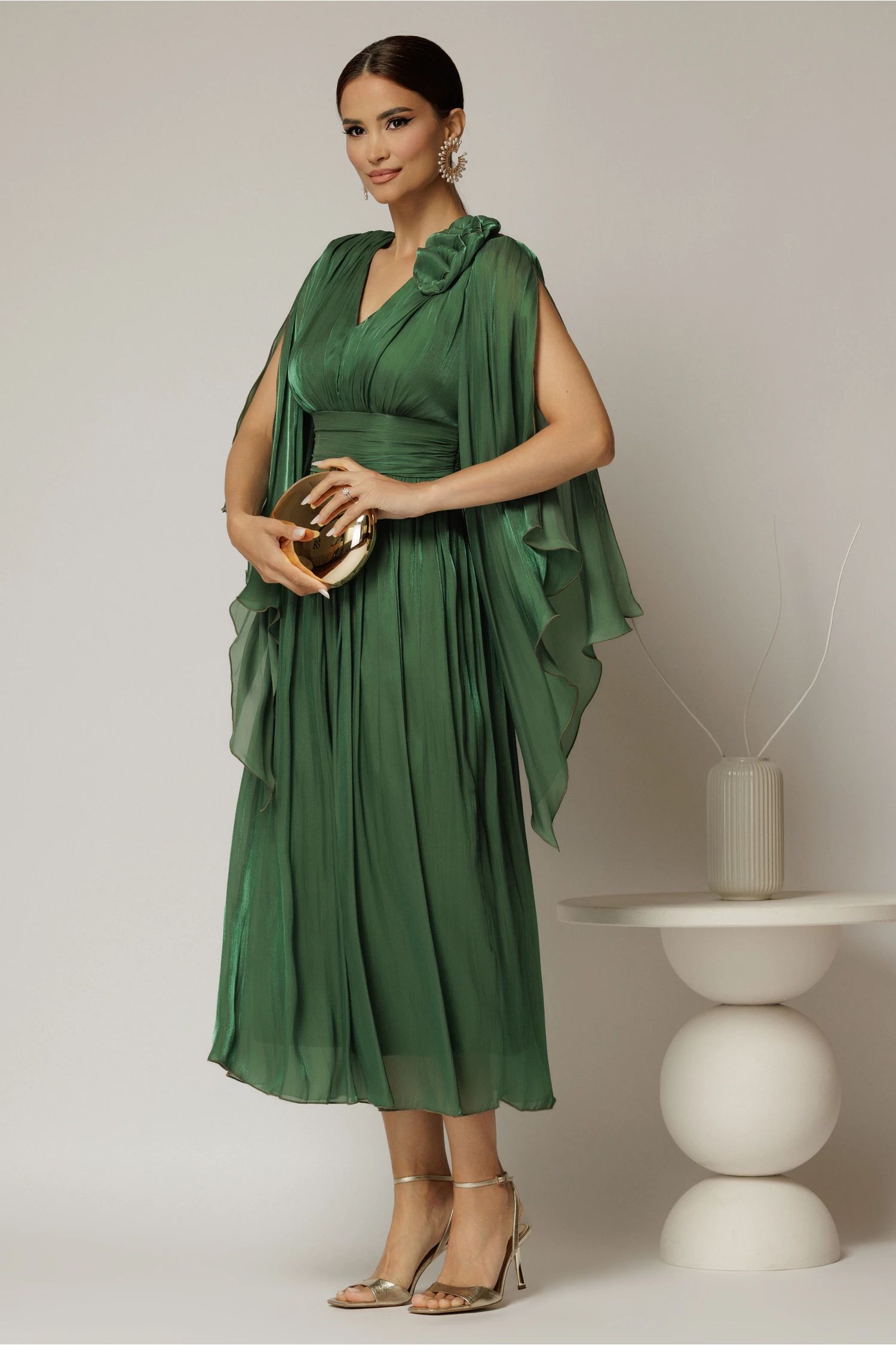 Rochie lunga verde de seara din voal peliculizat