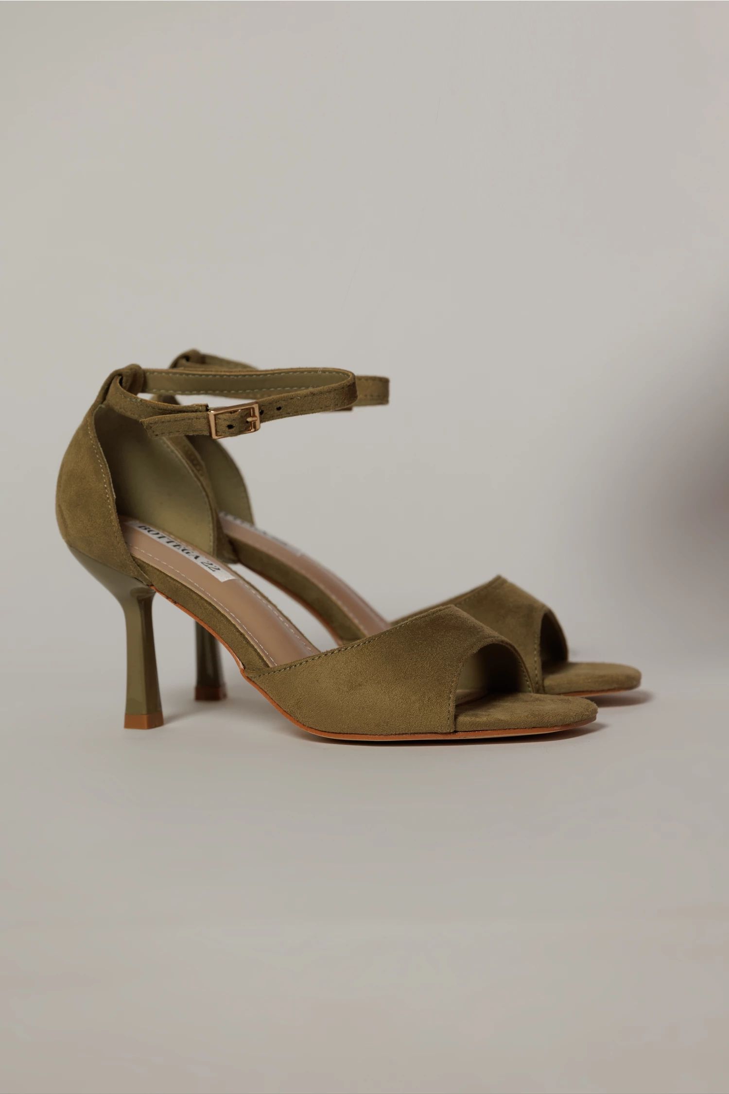 Sandale kaki elegante din piele intoarsa ecologica cu varf patrat