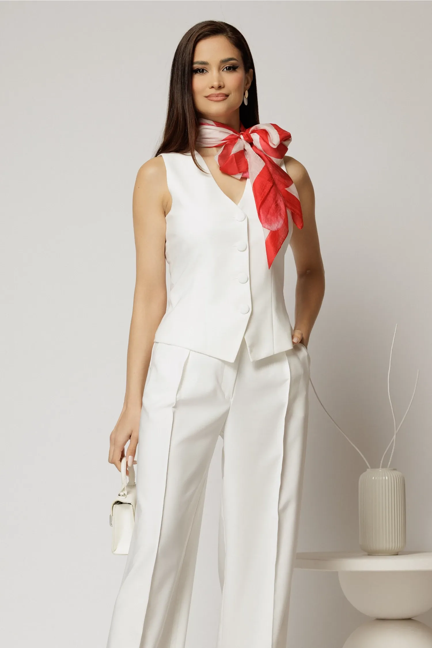 Vesta DY Fashion alba casual office cu croi cambrat 1