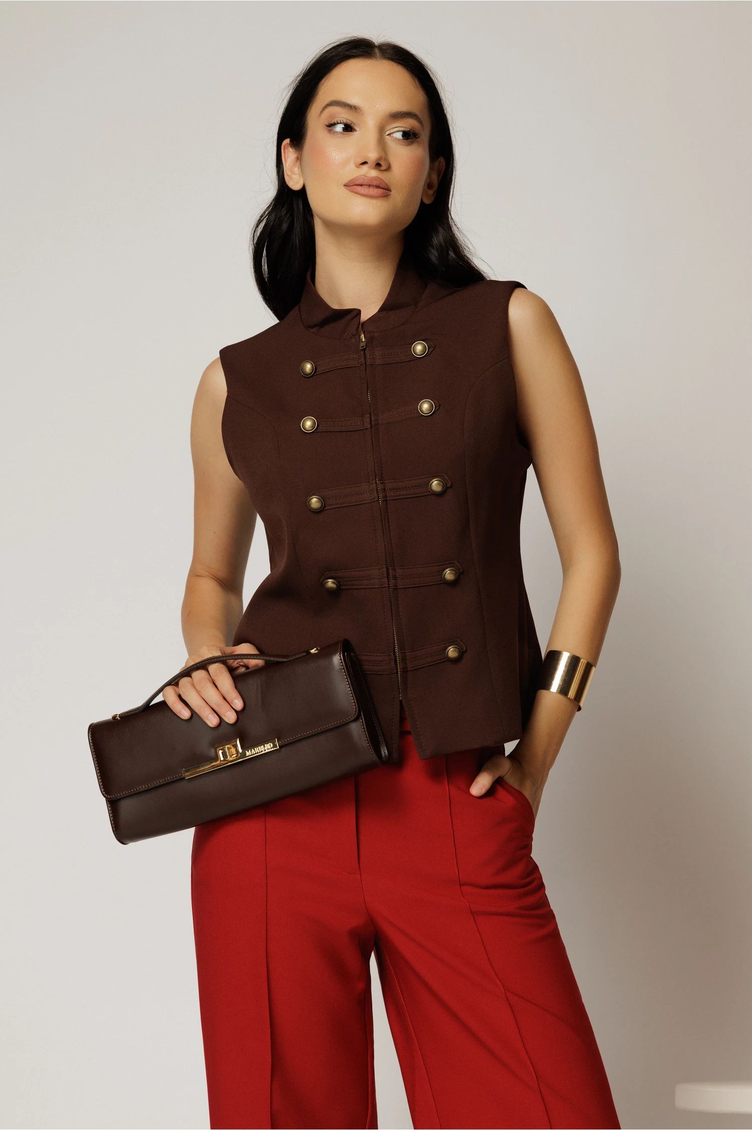 Vesta maro casual office cu croi cambrat