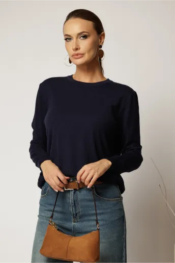Bluza bleumarin din tricot cu maneca lunga si decolteu rotund