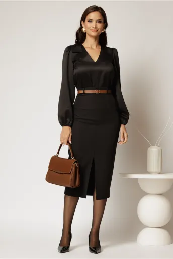 Bluza DY Fashion neagra cu funde pe umeri si decolteu in V