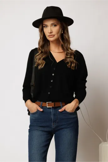 Bluza neagra tip cardigan din tricot cu inchidere cu nasturi