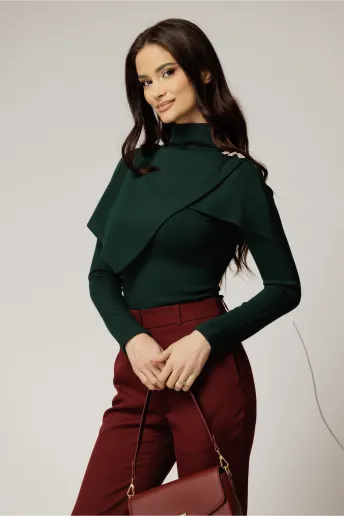 Bluza verde din jerse cu nasturi decorativi si design atipic