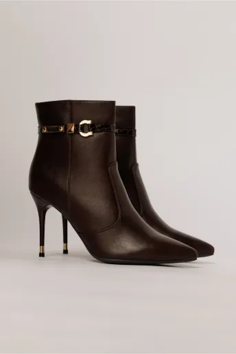 Botine burgundy elegante cu design modern si detalii aurii