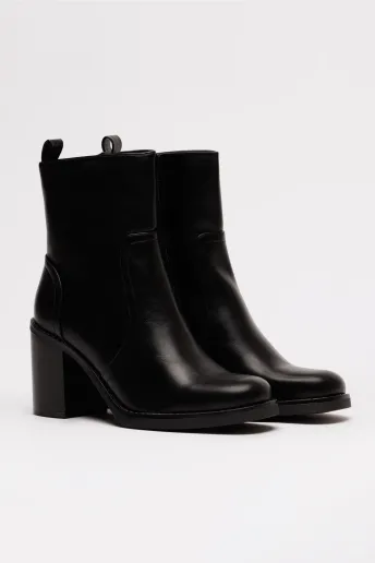 Botine negre din piele ecologica de dama cu toc patrat