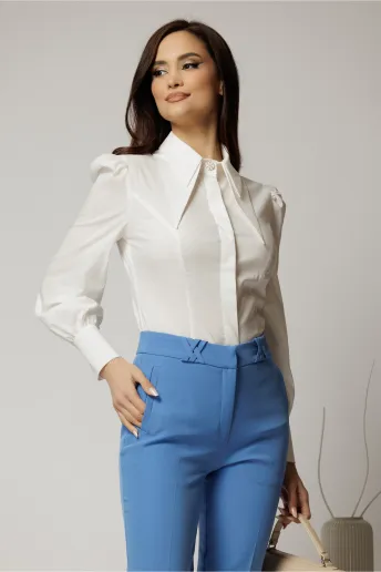 Camasa DY Fashion alba din poplin cu guler dublu si croi cambrat