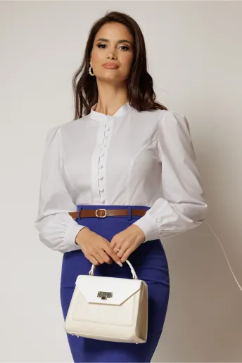 Camasa DY Fashion alba din poplin cu inchidere cu nasturi si guler tunica
