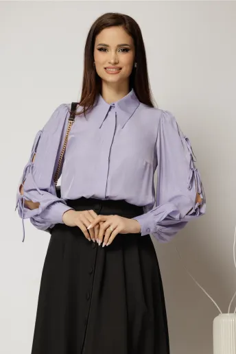 Camasa DY Fashion lila cu funde pe maneci cu adaos de rayon