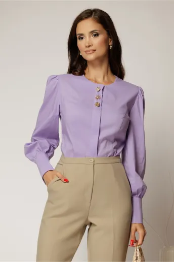 Camasa DY Fashion lila din poplin cu croi cambrat si nasturi decorativi
