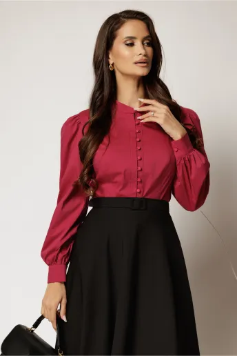 Camasa DY Fashion magenta din poplin cu inchidere cu nasturi si guler tunica