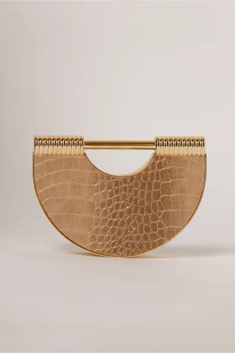 Clutch bej cu design deosebit si aspect de piele de crocodil