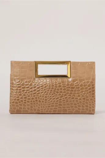 Clutch elegant bej cu design modern crocodil