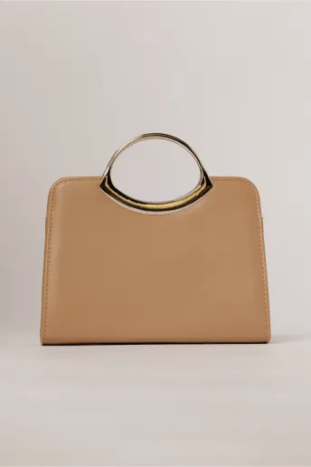 Clutch elegant bej din piele ecologica cu design modern