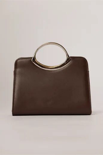 Clutch elegant maro ciocolatiu din piele ecologica cu design modern