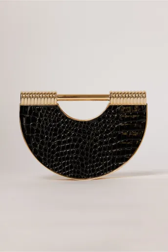 Clutch negru cu design deosebit si aspect de piele de crocodil