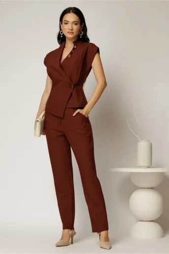 Compleu DY Fashion office caramiziu cu vesta si pantaloni