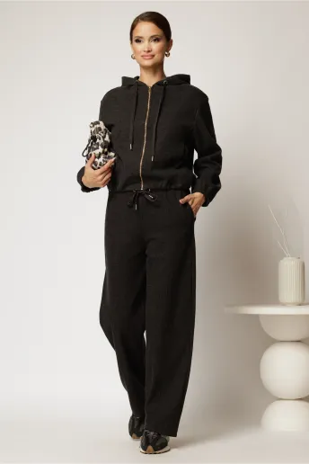 Compleu gri inchis cu adaos de bumbac format din pantalon si bluza cu fermoar