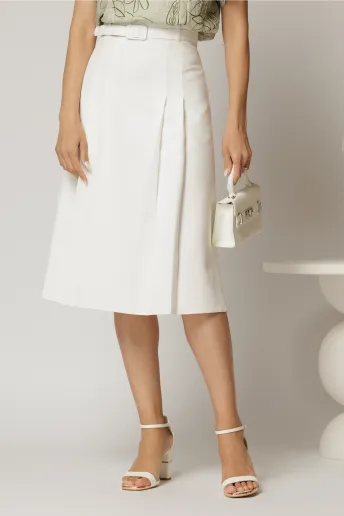 Fusta DY Fashion alba midi cu pliuri