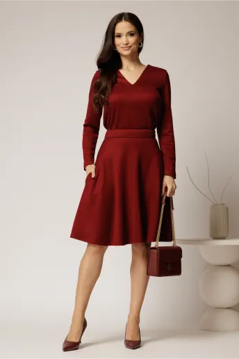 Fusta DY Fashion bordo scurta din tricot cu buzunare