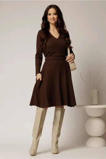 Fusta DY Fashion maro scurta din tricot cu buzunare