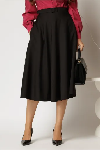 Fusta DY Fashion midi clos neagra si curea in talie