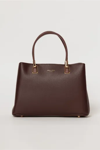 Geanta burgundy office patrata din piele ecologica cu maner dublu
