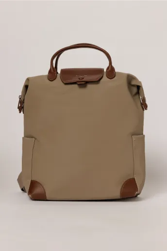 Geanta maxi taupe tip rucsac cu buzunare laterale