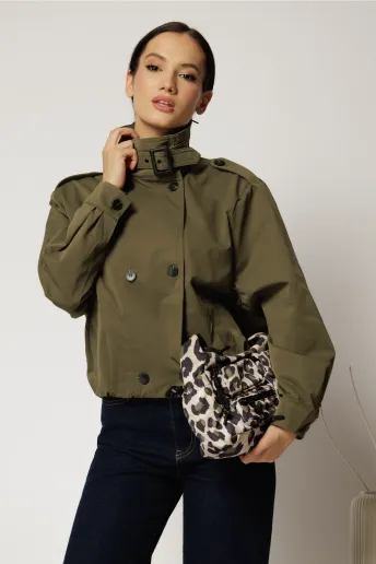 Jacheta scurta kaki cu elastic in talie tip bomber