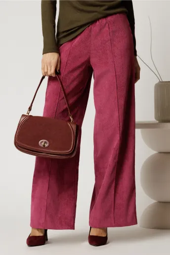 Pantalon DY Fashion lejer din velur magenta cu buzunare