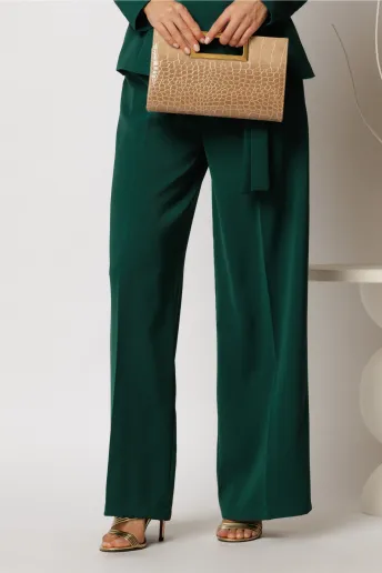 Pantaloni Alexia verzi cu croiul drept si inchidere cu copci