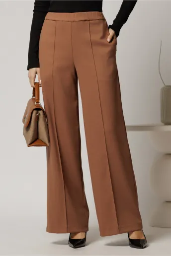 Pantaloni DY Fashion maro cu croi lejer si elastic pe talie