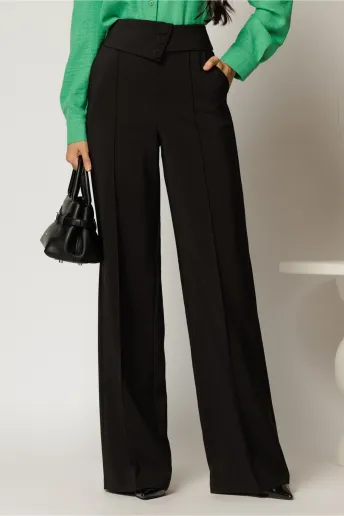 Pantaloni eleganti negri cu 3 nasturi si croi evazat