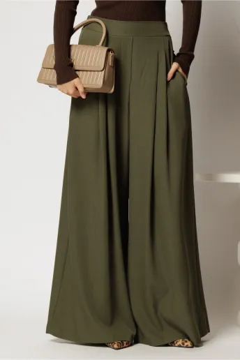 Pantaloni kaki cu croi larg si elastic pe talie