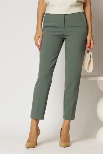 Pantaloni verde kaki cu croi conic si talie inalta