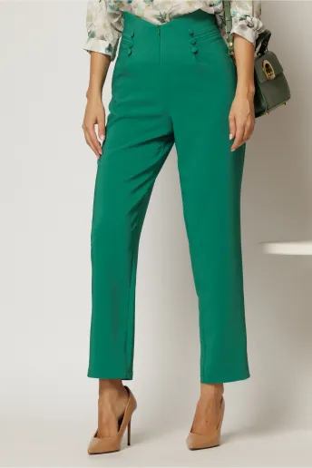 Pantaloni verzi conici cu nasturi decorativi pe talie