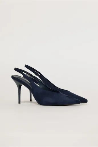 Pantofi bleumarin eleganti din piele intoarsa ecologica si toc stiletto