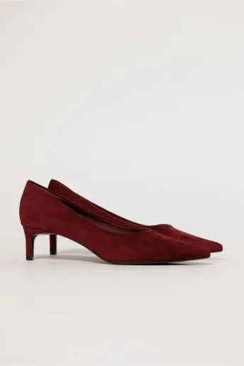 Pantofi bordo eleganti din piele intoarsa ecologica cu toc jos