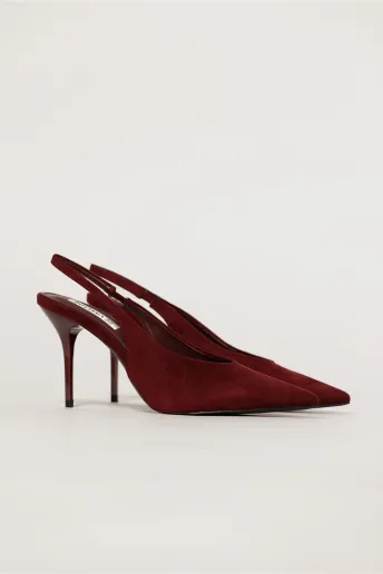 Pantofi bordo eleganti din piele intoarsa ecologica si toc stiletto