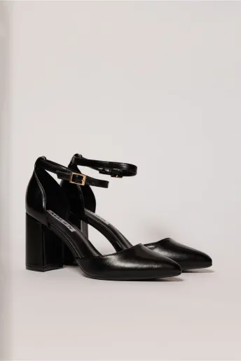 Pantofi eleganti negrii din piele ecologica cu bareta