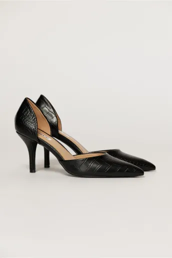 Pantofi negri eleganti din piele ecologica cu model snake