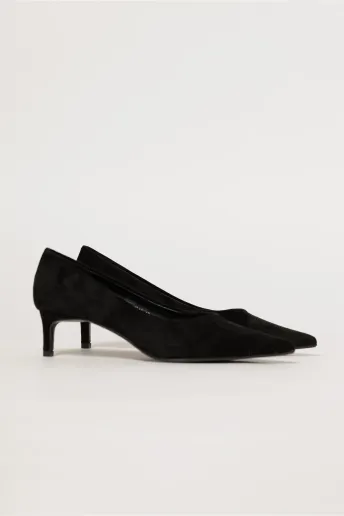 Pantofi negri eleganti din piele intoarsa ecologica cu toc jos