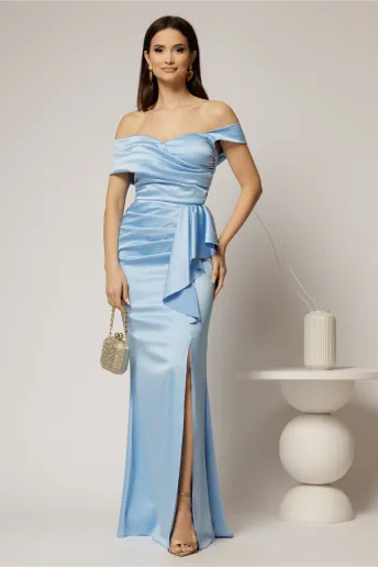 Rochie Aivy lunga eleganta din tafta bleu
