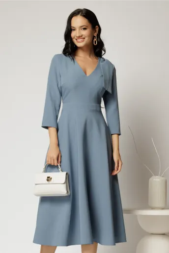 Rochie DY Fashion albastra cu funda pe umar