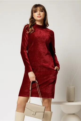 Rochie DY Fashion bordo dreapta din catifea velurata